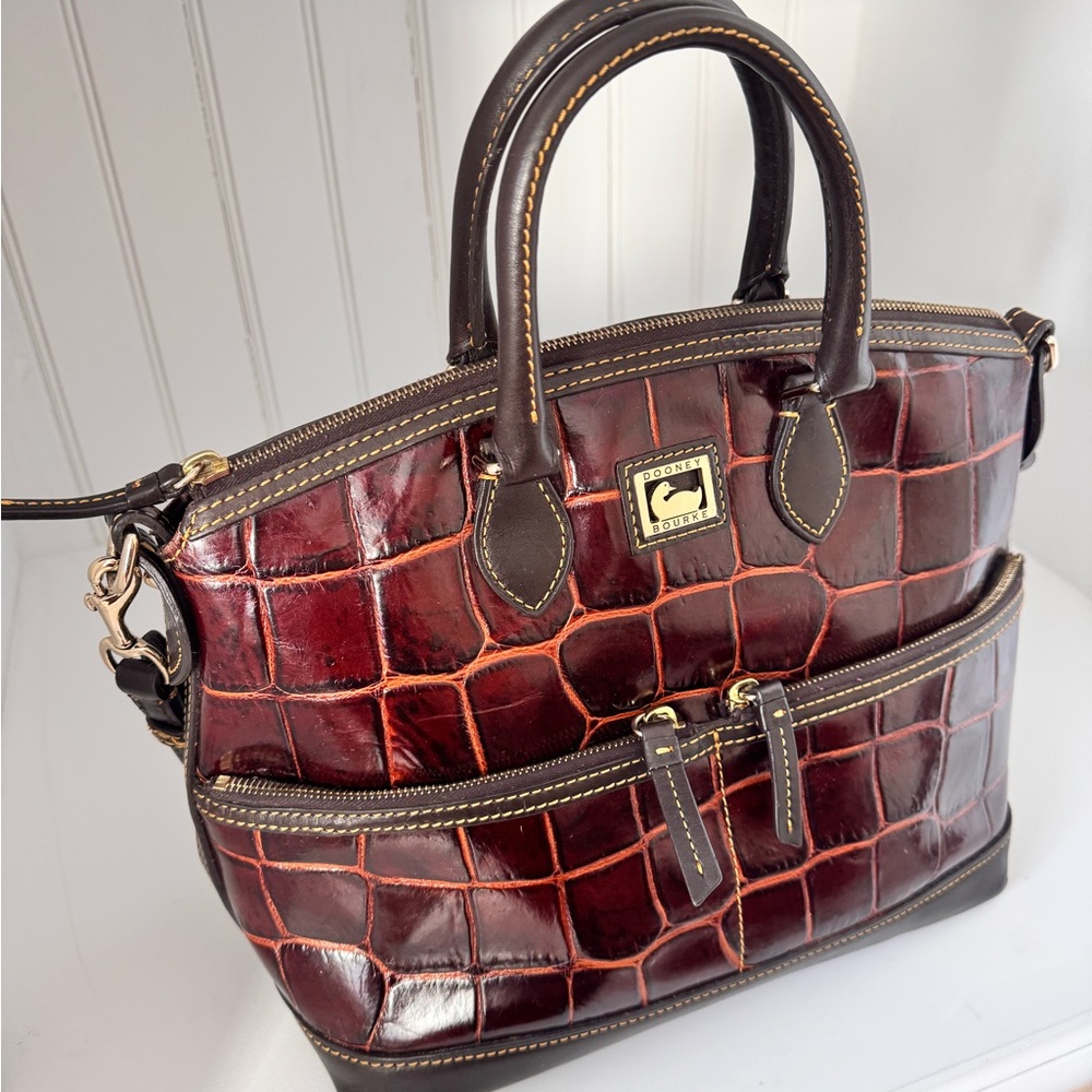 SOLD: Dooney & Bourke Croc-Embossed Leather Satchel - Picture 2 of 14